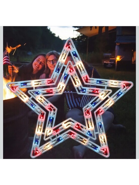 Other - 17'' Red White Blue Star Window Silhouette Lights 4th July Patriotic Memorial